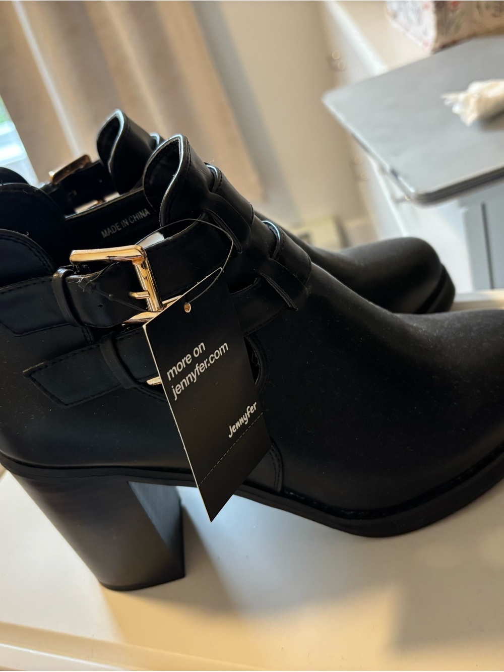 Jennyfer Black Buckle Block-Heel Ankle Booties